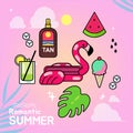 Set of summer elements illustration Royalty Free Stock Photo